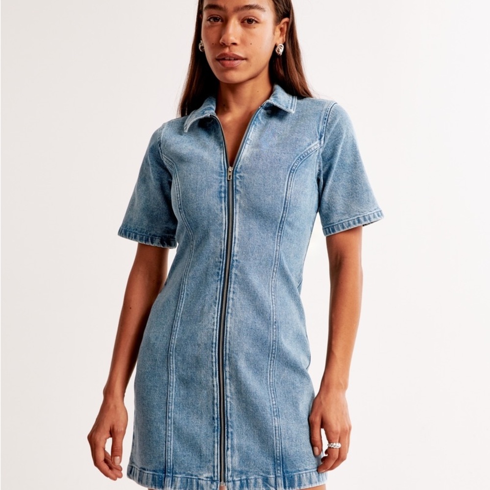 Abercrombie & Fitch Blue Denim Zip up Dress